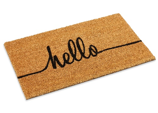Vinyl Backed Printed Coco Mats ½” Thick Cursive Hello