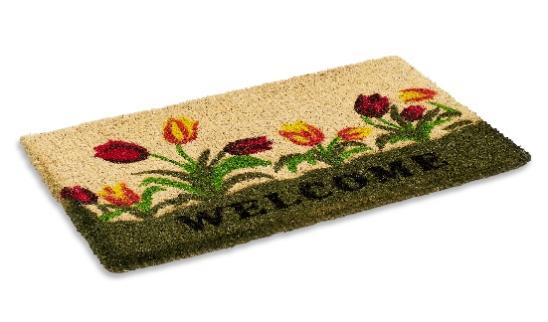 Woven Back Printed Coco Mat 1” Thick Welcome Tulip