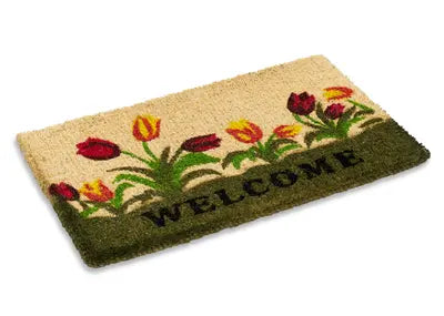 Welcome Tulip Coir Doormat, Woven-Backed, 1″