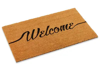 Cursive Welcome Coir Doormat, Vinyl-Backed