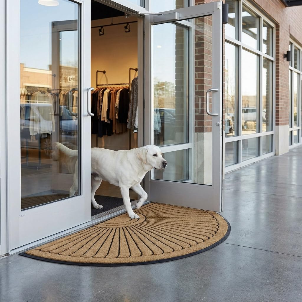 Sun Ray Inlaid Coir Doormat, Half-Round