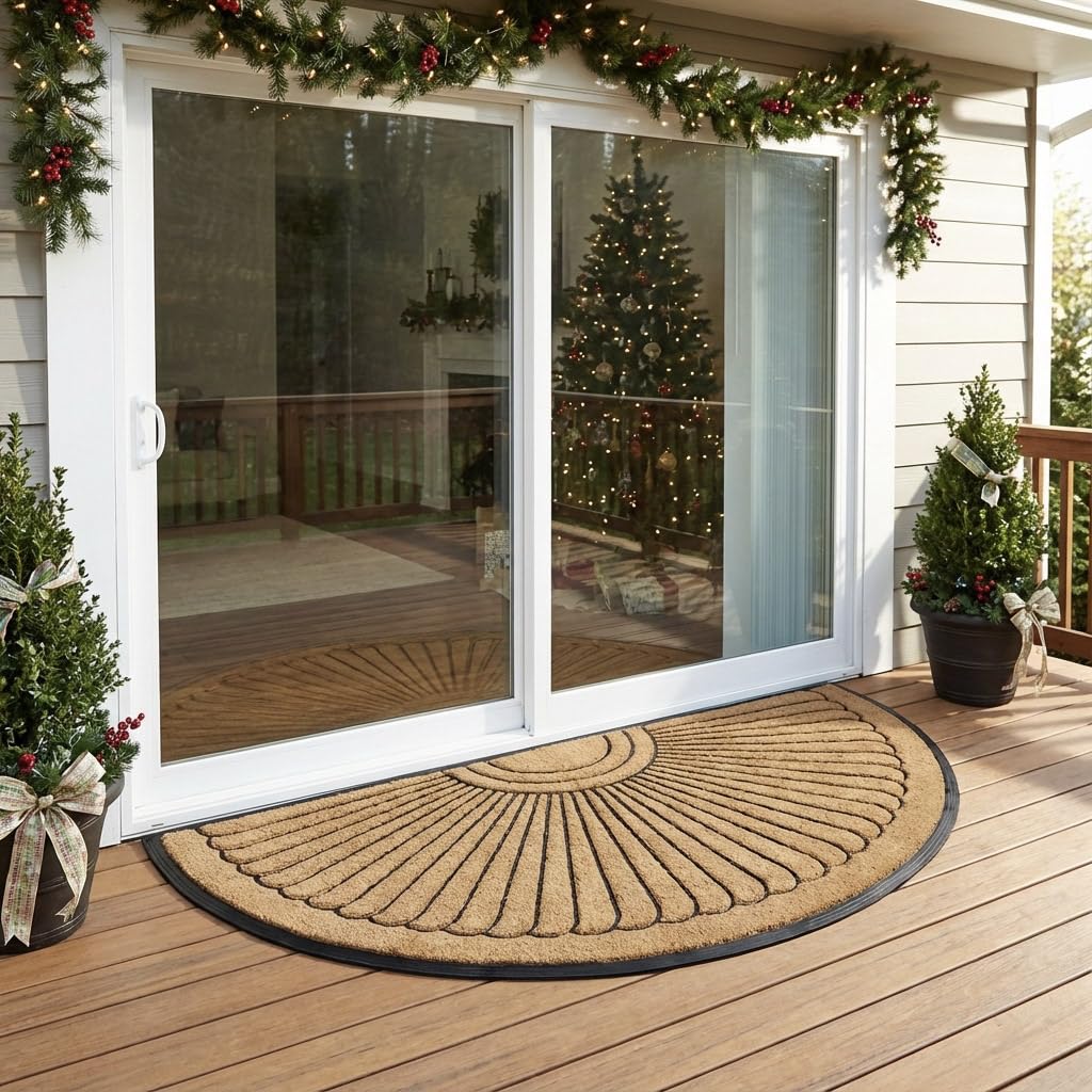 Sun Ray Inlaid Coir Doormat, Half-Round