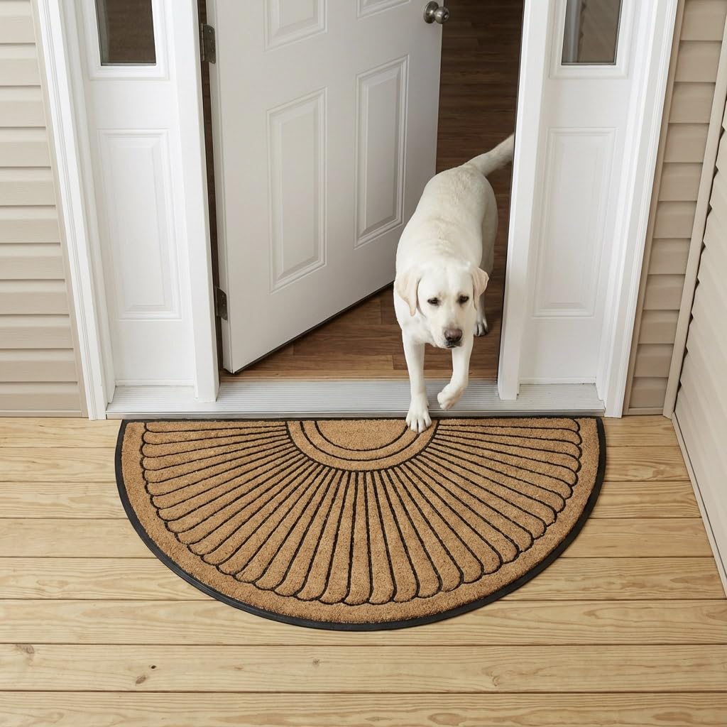Sun Ray Inlaid Coir Doormat, Half-Round