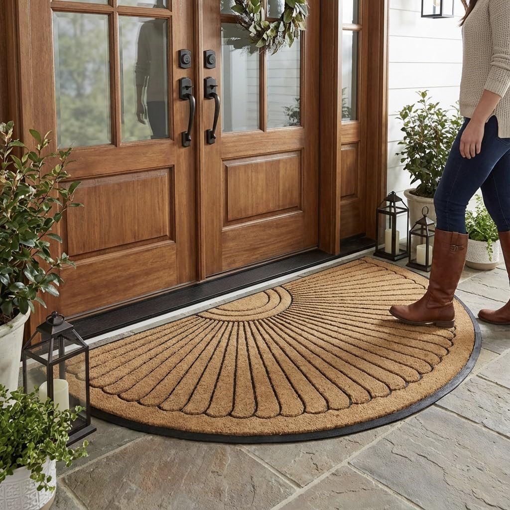 Sun Ray Inlaid Coir Doormat, Half-Round