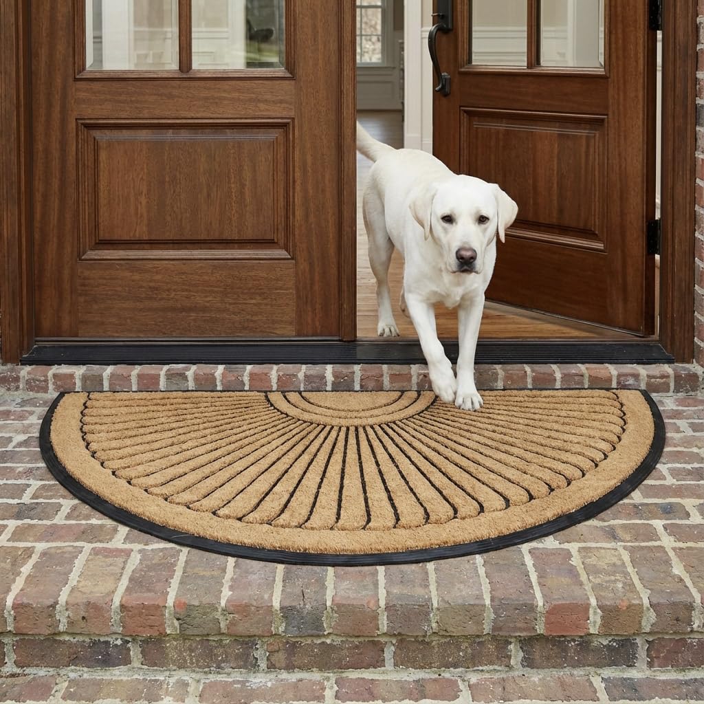 Sun Ray Inlaid Coir Doormat, Half-Round