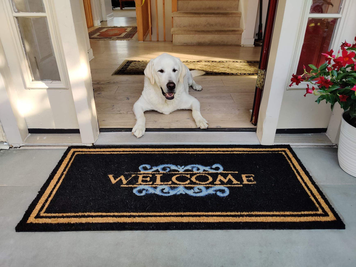 Elegant Welcome Coir Doormat, Vinyl-Backed