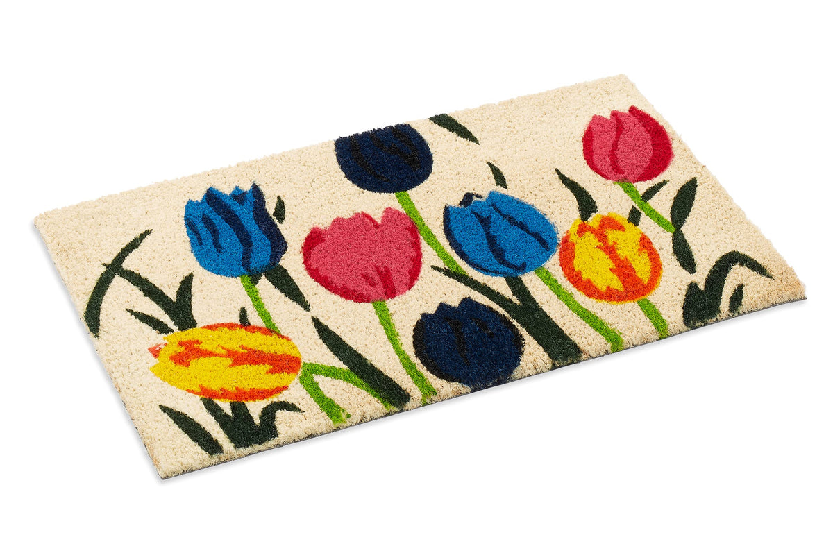 Multi-Tulip Coir Doormat, Vinyl-Backed