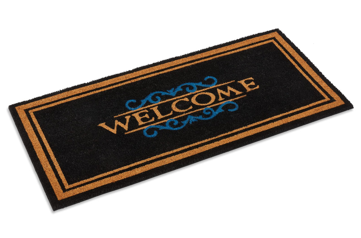 Elegant Welcome Coir Doormat, Vinyl-Backed
