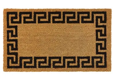 Black Greek Key Coir Doormat, Vinyl-Backed