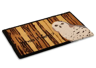 White Owl Coir Doormat, Vinyl-Backed
