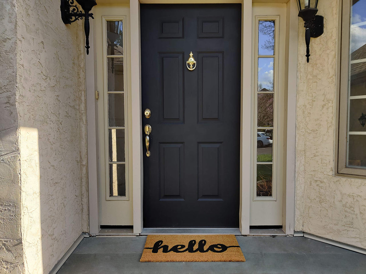 Hello Coir Doormat, Vinyl-Backed