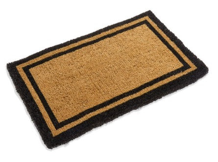 Black Border Coir Doormat, Woven-Backed, 1″
