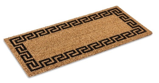 Black Greek Key Coir Doormat, Vinyl-Backed