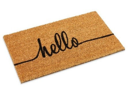 Cursive Hello Coir Doormat, Vinyl-Backed