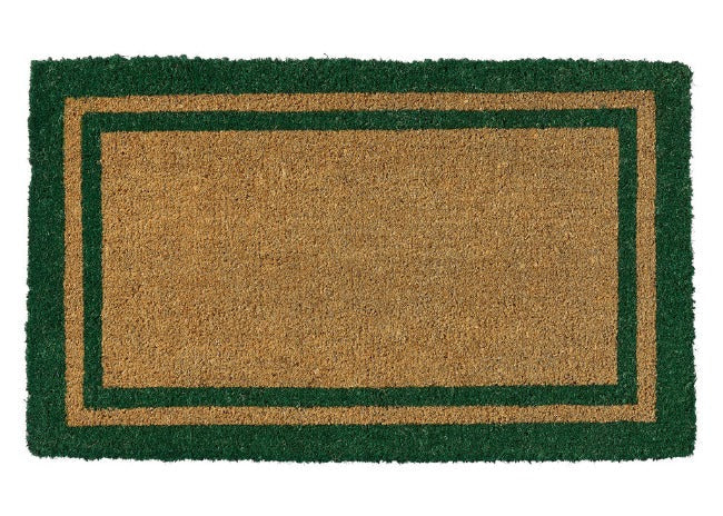 Green Border Coir Doormat, Woven-Backed, 1″