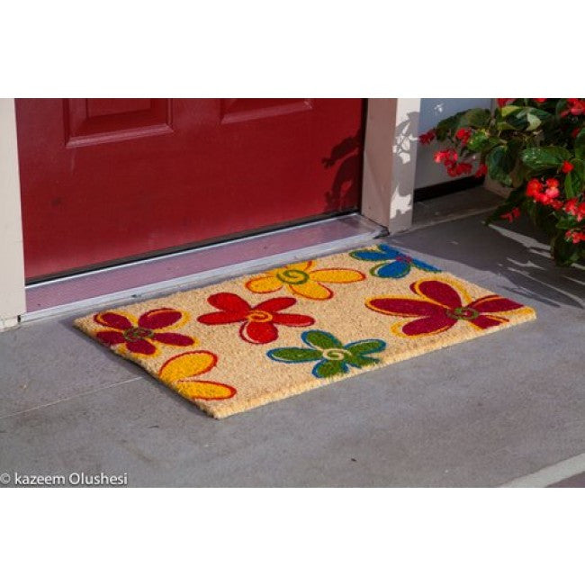 Daisy Coir Doormat, Vinyl-Backed