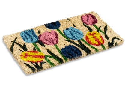 Multi-Tulip Welcome Coir Doormat, Woven-Backed, 1″