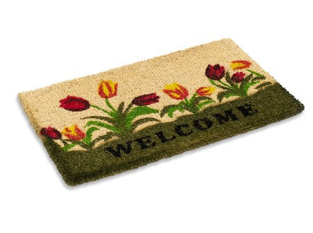 Welcome Tulip Coir Doormat, Woven-Backed, 1″